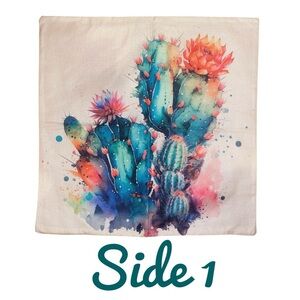 THROW PILLOW COVER w/ Watercolor Succulents Boho  Indoor/Outdoor Cactus 17.2” SQ